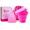 copa menstrual con vaso esterilizador rosa