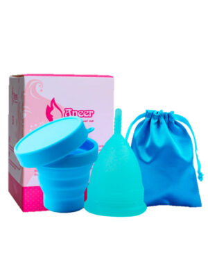 kit copa menstrual con vaso esterilizador azul