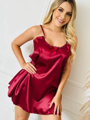 Camison de satin rojo y encaje pijama sexy